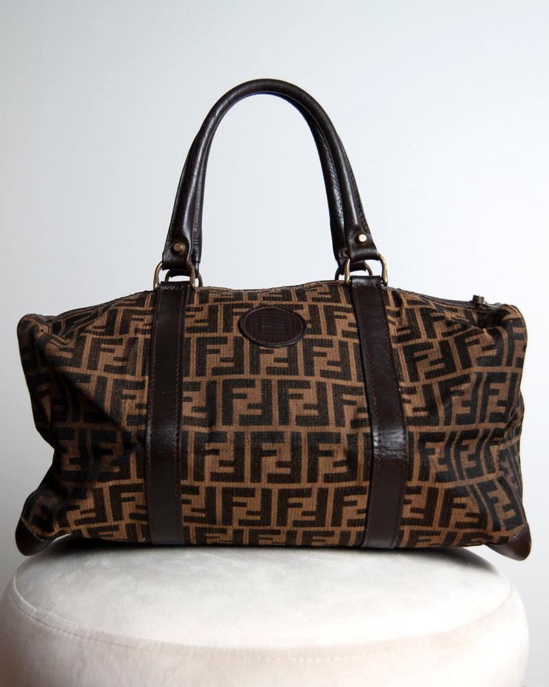 FENDI Fendi Zucca Pattern Mini Boston Bag Handbag Brown 