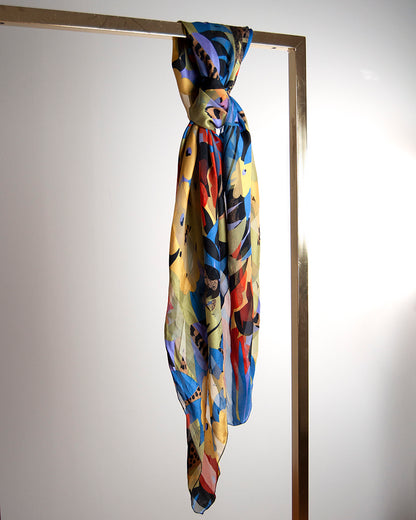 Floral stripe silk scarf