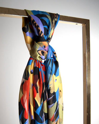 Floral stripe silk scarf