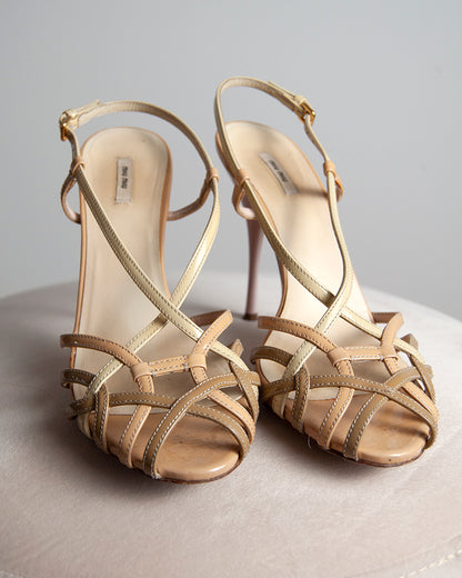 Some Things Never Fade designer vintage preloved Miu Miu nude patent leather strappy heels