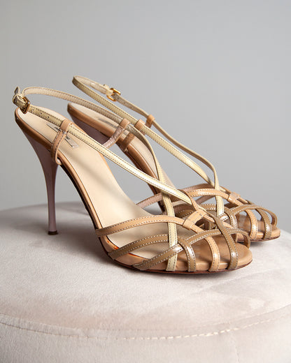 Some Things Never Fade designer vintage preloved Miu Miu nude patent leather strappy heels