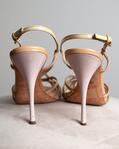 Some Things Never Fade designer vintage preloved Miu Miu nude patent leather strappy heels