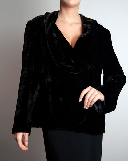 Some Things Never Fade designer vintage preloved Armani velvet draped neckline jacket Morticia Addams style