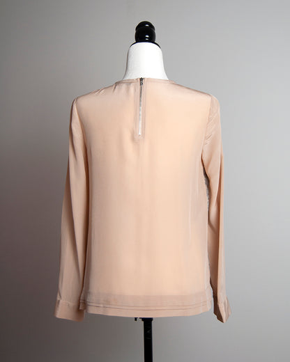 Some Things Never Fade designer vintage preloved Diane Von Furstenberg silk nude pink blouse grey lace panel