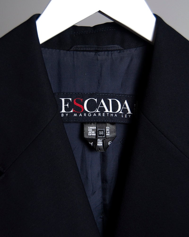 Escada Margaretha Ley Blazer Wool 4 Button Collarless Black shops Stripe Women 38